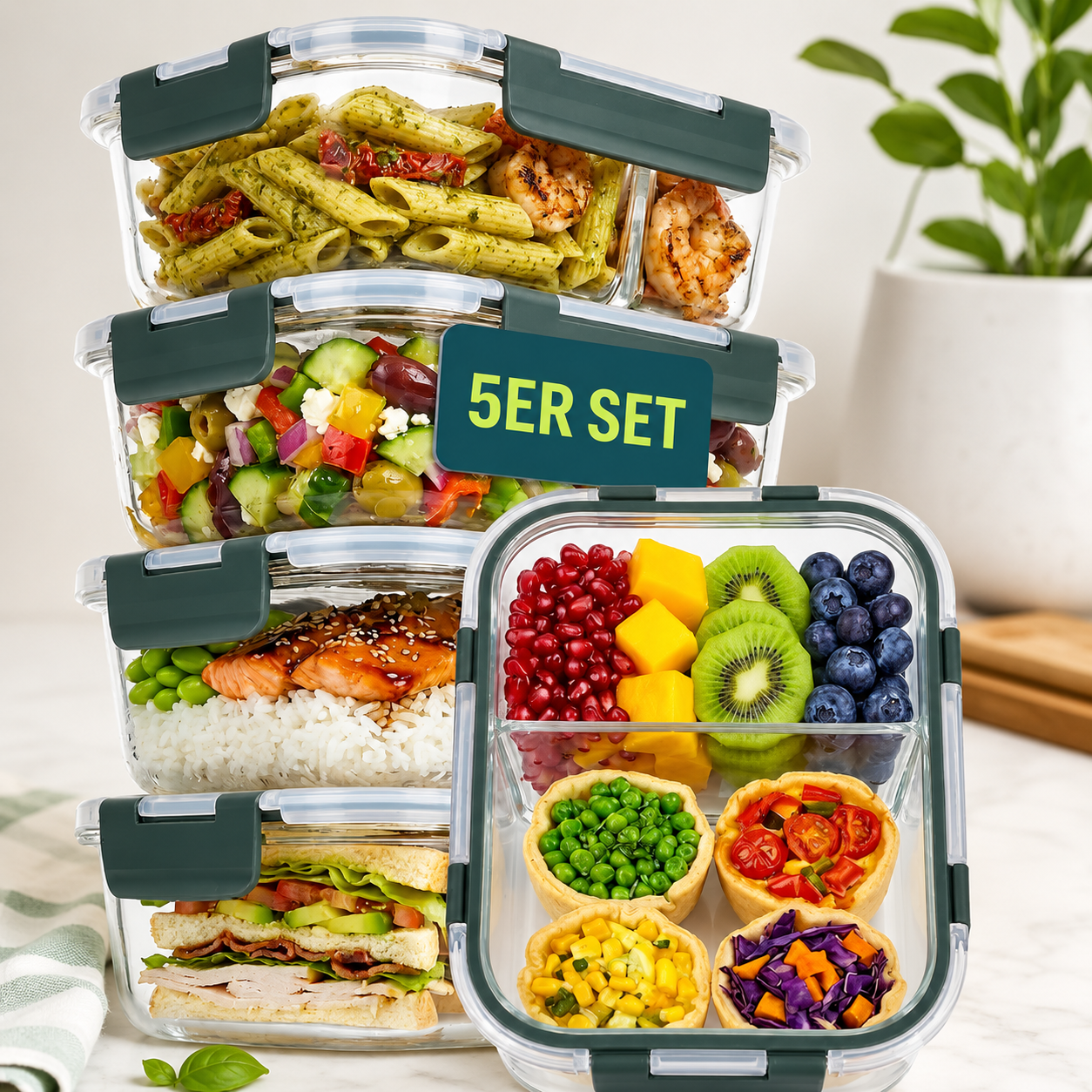 Meal Prep Frischhaltedosen mit Fächern für Kühlschrank und Gefrierschrank