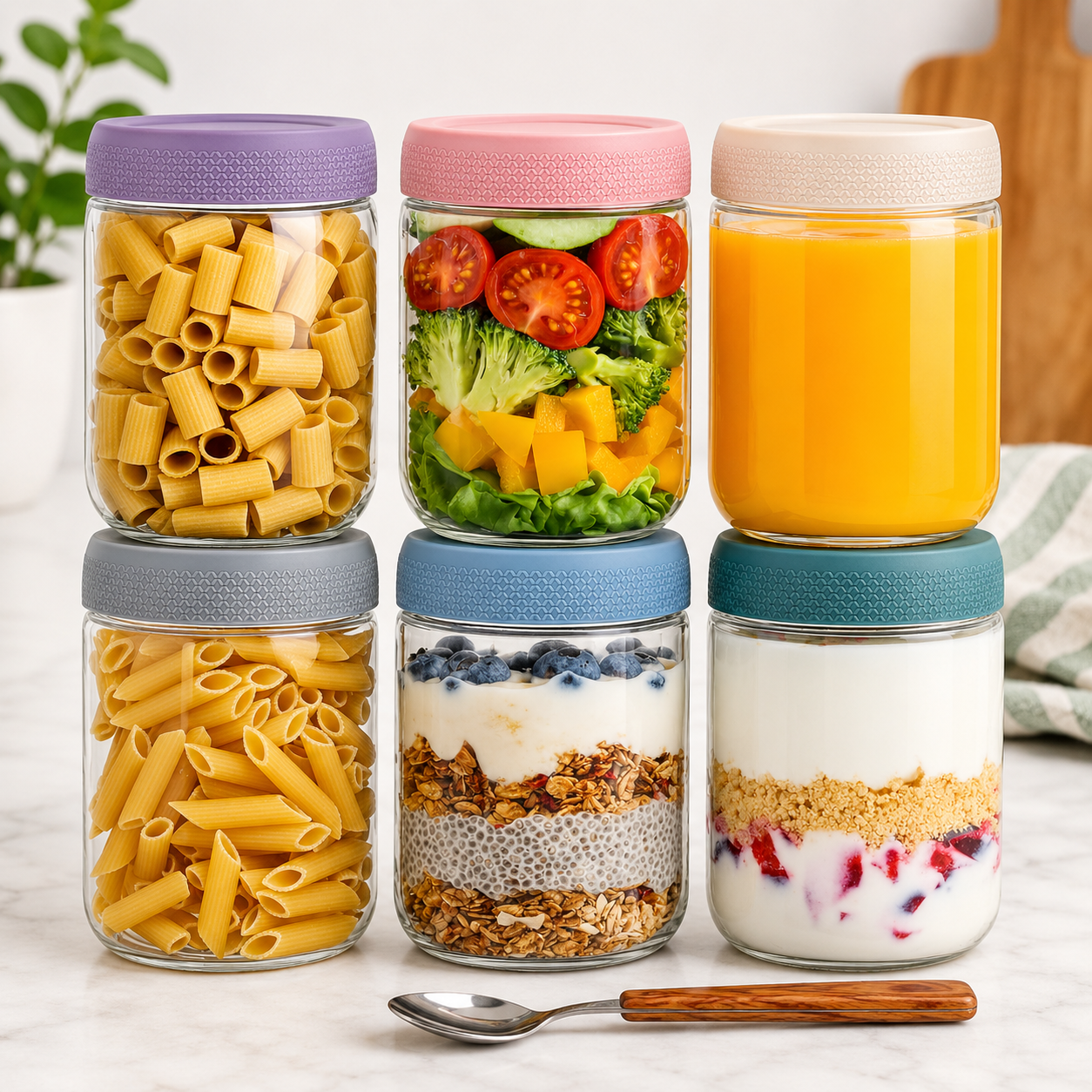 Overnight Oats Gläser mit Deckel und Löffel für Frühstück und Meal Prep