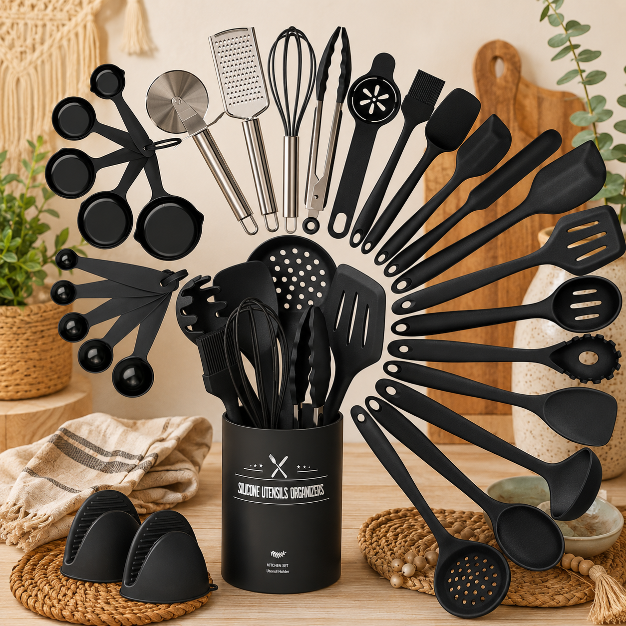 43 teiliges Silikon Küchenhelfer Set mit Utensilienhalter
